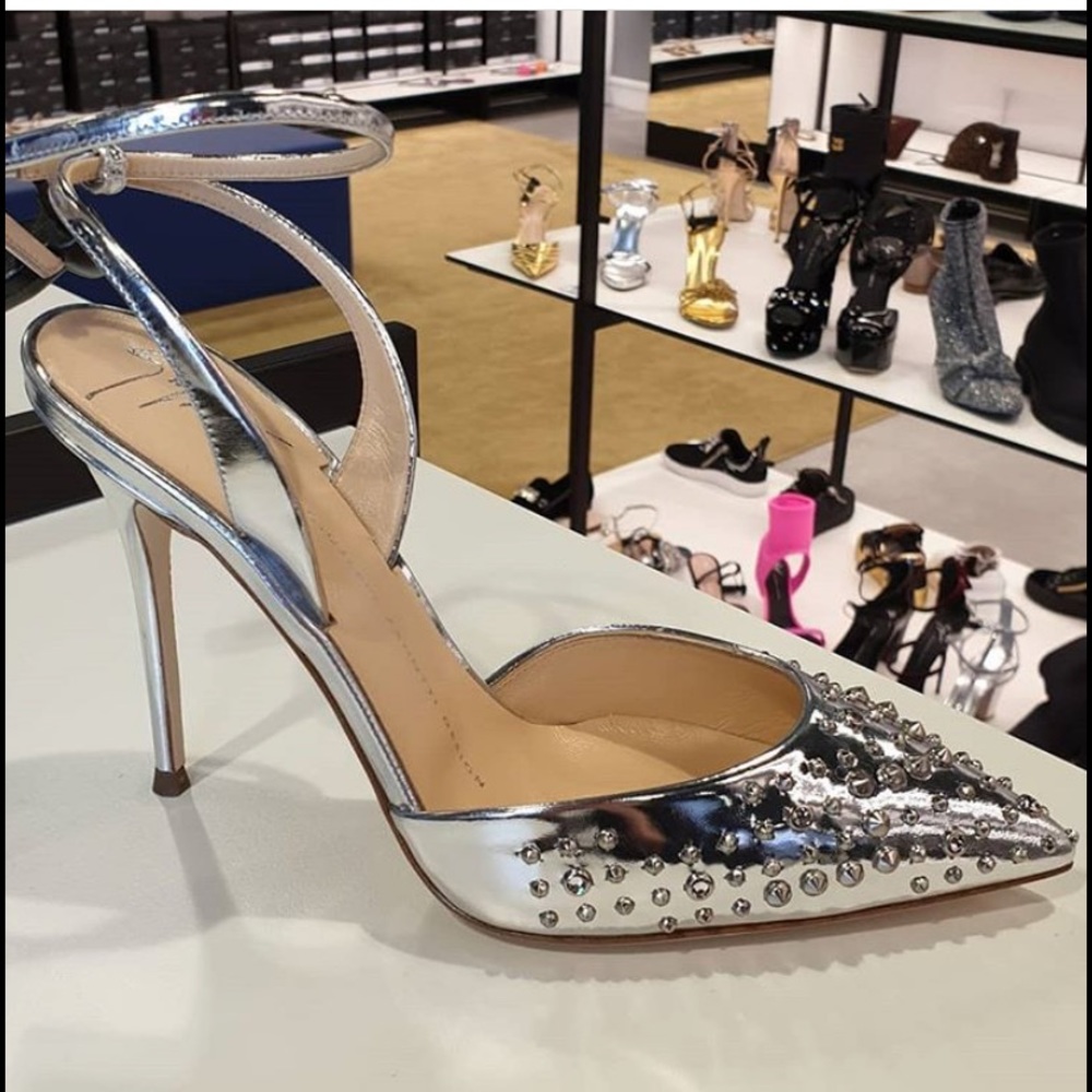 giuseppe zanotti •NEW• studded mirror silver heel - Picture 1 of 9